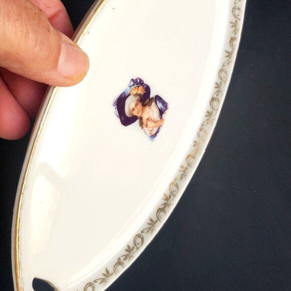 Antique Edwardian German Ilmenau Porcelain Vanity Tray Jlmenau Woman in Hat 7" - Picture 7 of 9